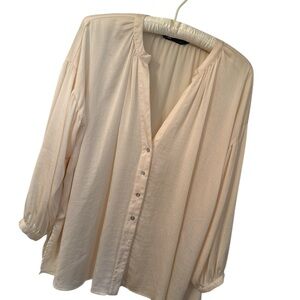 Zara Top Blouse Cream Textured Button Front Blouse Women’s Large | Flowy Peasant